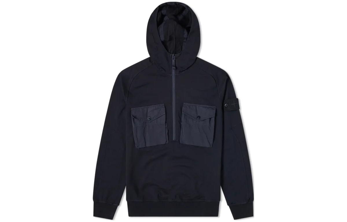 Stone Island Navy Blue Pullover Half-Zip Hoodie Casual Wear 7215636F3-V0020