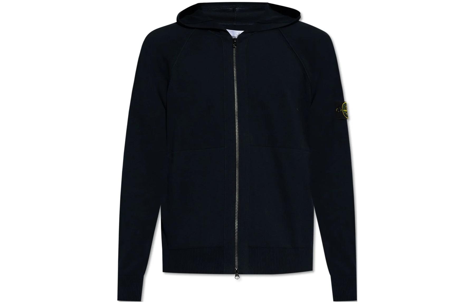 Stone Island Navy Blue Slim Fit Logo Patch Hooded Zip Jacket for Men 8015547B20-V0020