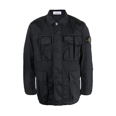 Stone Island Navy Blue Solid Color Button-Up Collared Jacket 781541620-V0020