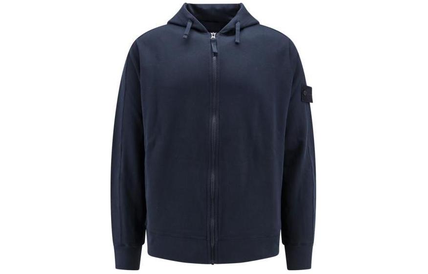 Stone Island Navy Blue Solid Color Logo Hoodie Jacket for Men 8015669F3-V0020