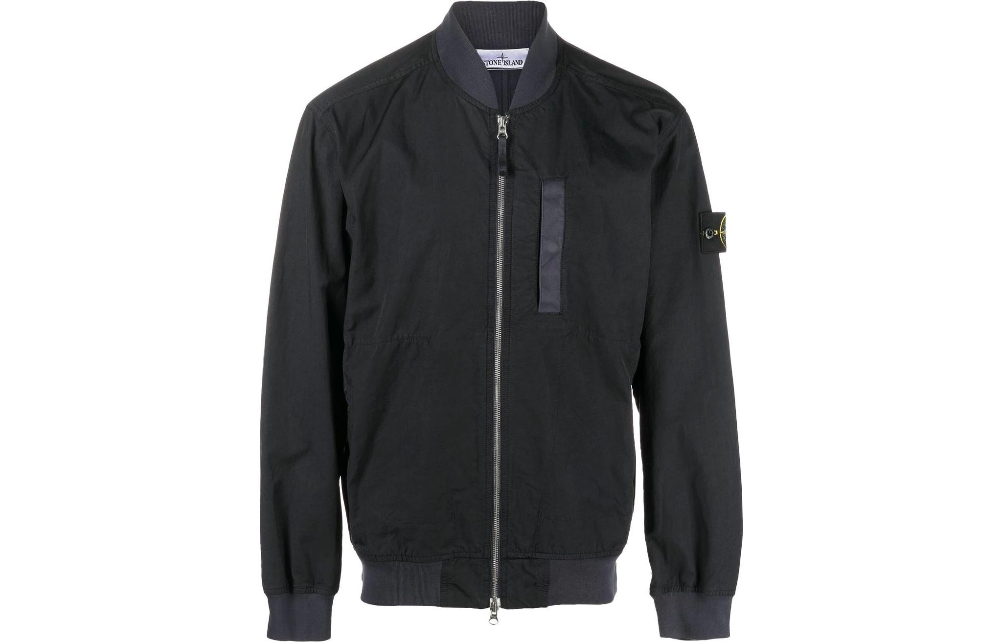 Stone Island Navy Blue Solid Logo Patch Zip Jacket for Men 781542629-V0020