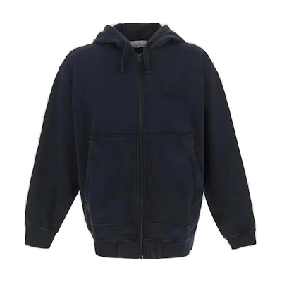 Stone Island Navy Blue Solid Zip-Up Hoodie Jacket for Men 781562051-V0020
