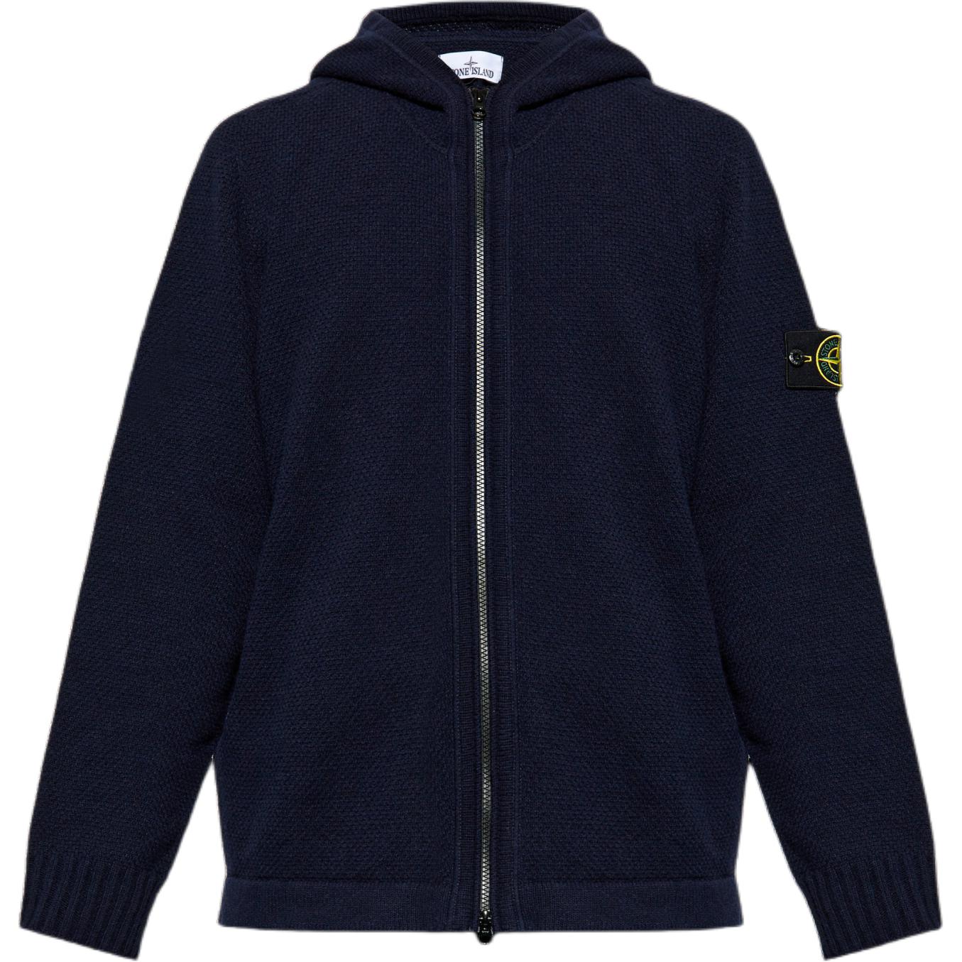 Stone Island Navy Blue Wool Zipper Hoodie Jacket with Logo Patch for Men 8115567A3-V0020