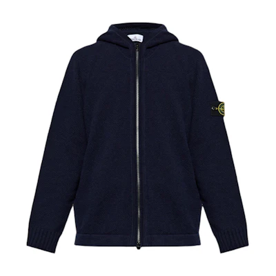 Stone Island Navy Blue Wool Zipper Hoodie Jacket with Logo Patch for Men 8115567A3-V0020