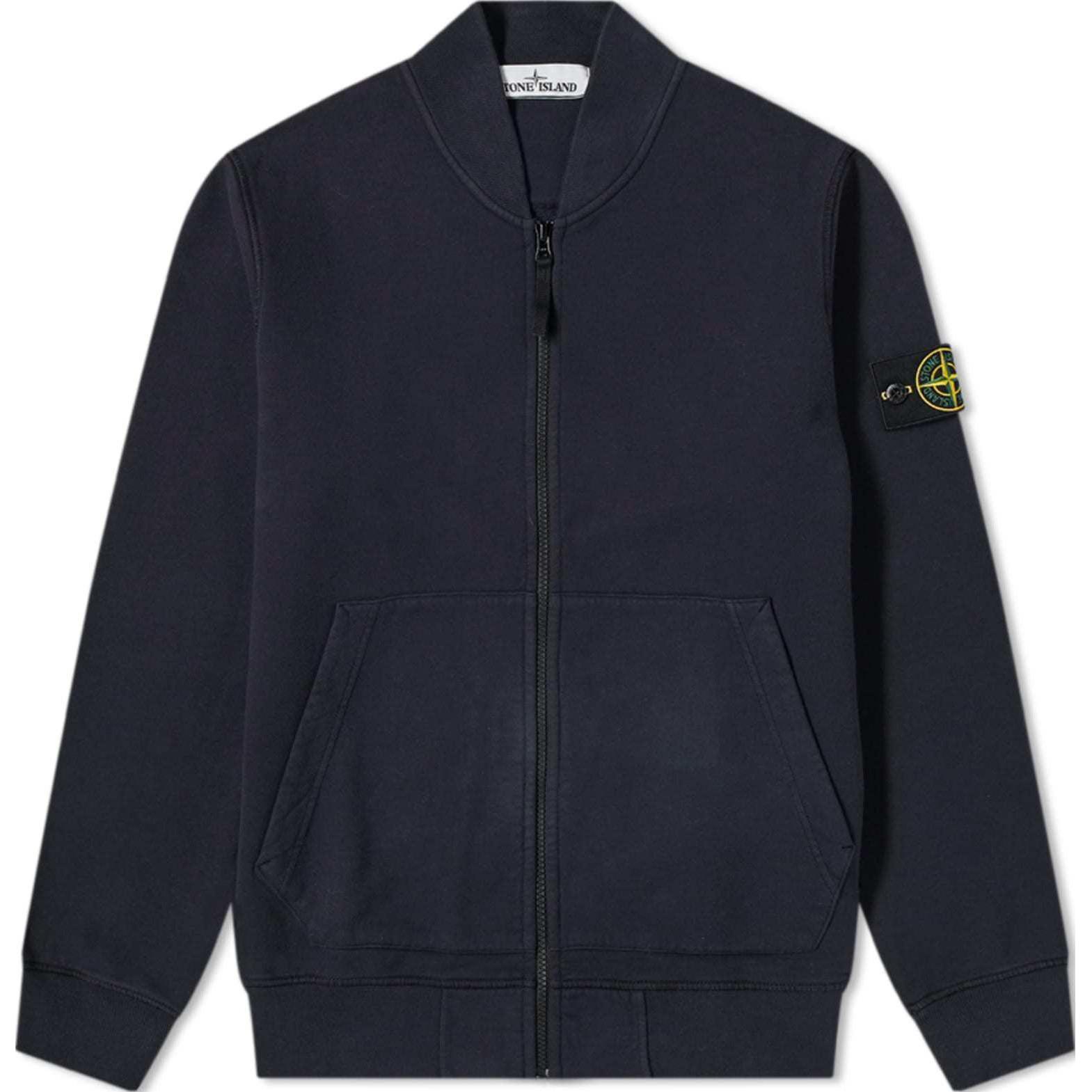 Stone Island Navy Blue Zip-Up Baseball Collar Jacket 731560220-V0020