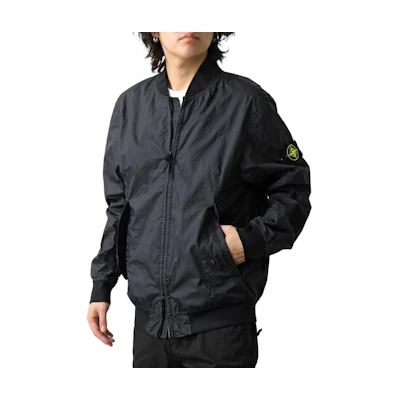 Stone Island Navy Blue Zip-Up Baseball Collar Jacket 360401404-V0020