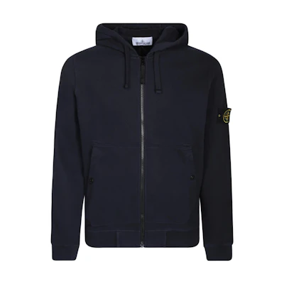 Stone Island Navy Blue Zip-Up Hoodie for Men - Solid Color Long Sleeve Design 791661845-V0034