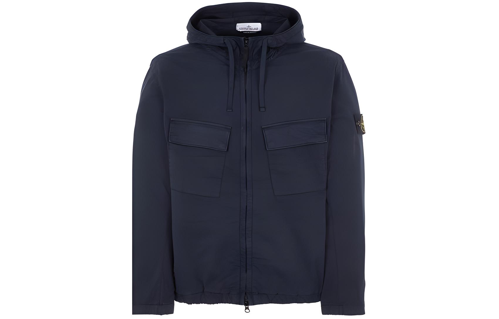 Stone Island Navy Slim Fit Hoodie Jacket with Logo and Zip 801542610-C0020