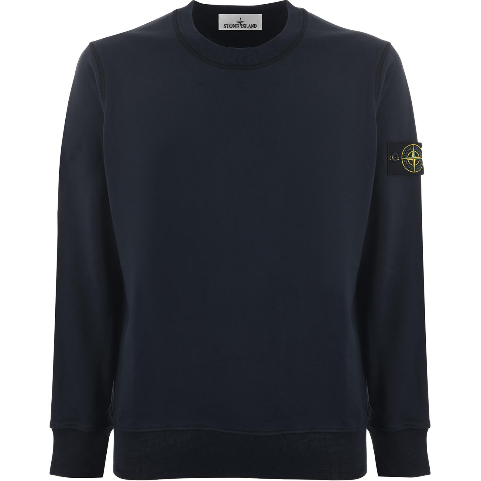 Stone Island Navy Sweatshirt with Logo Print and Ribbed Crew Neck POIZON240722383