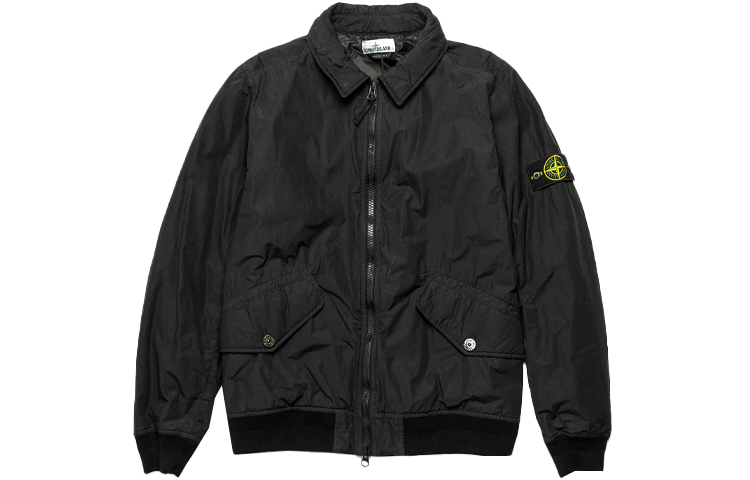 Stone Island Nylon Jacket with Logo Collar Black 731542832-V0029