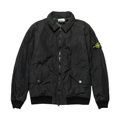 Stone Island Nylon Jacket with Logo Collar Black 731542832-V0029