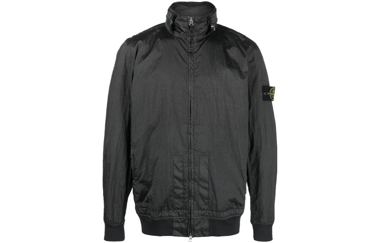 Stone Island Nylon Metal Logo Patch Zip Jacket in Charcoal Gray 781541920-V0065