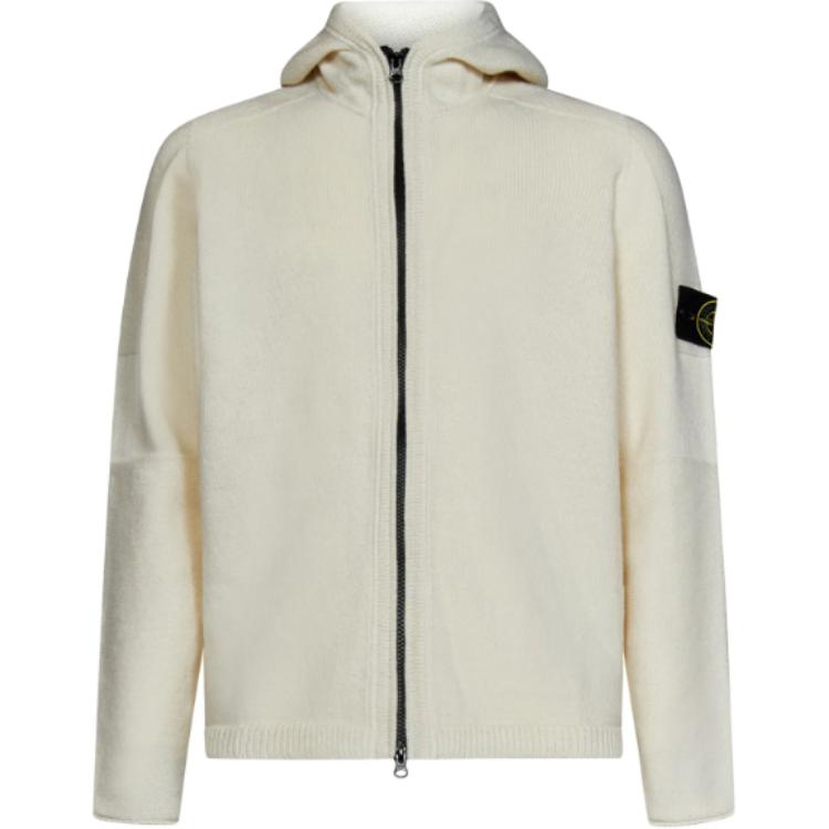 Stone Island Off-White Zip-Up Hooded Jacket Solid Color 7915509A3-V0099