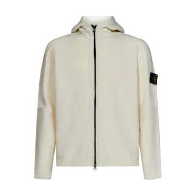 Stone Island Off-White Zip-Up Hooded Jacket Solid Color 7915509A3-V0099