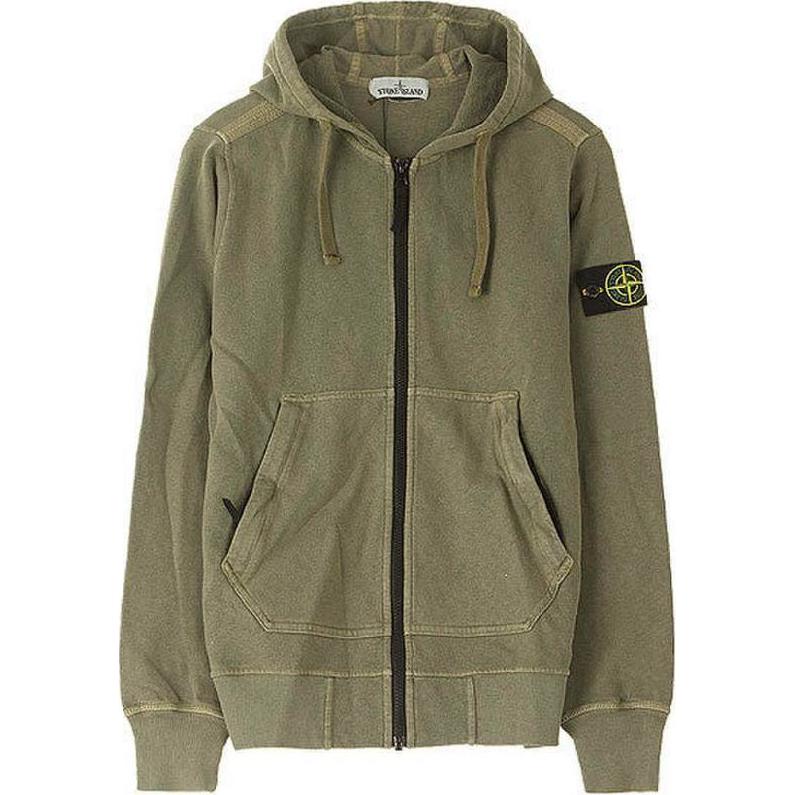 Stone Island Olive Green Hooded Badge Patch Zip-Up Jacket 721564860-V0158