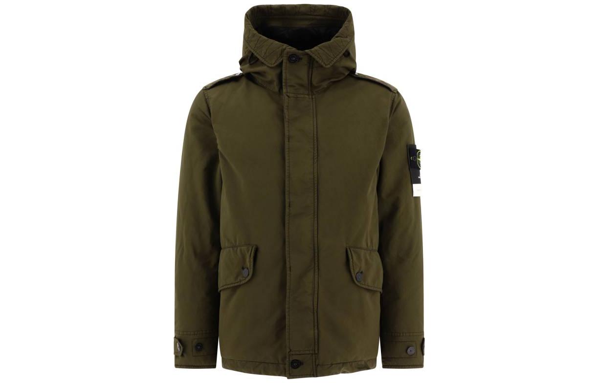 Stone Island Olive Green Hooded Logo Zip-Up Jacket 791541349-V0058