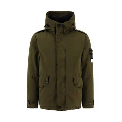 Stone Island Olive Green Hooded Logo Zip-Up Jacket 791541349-V0058