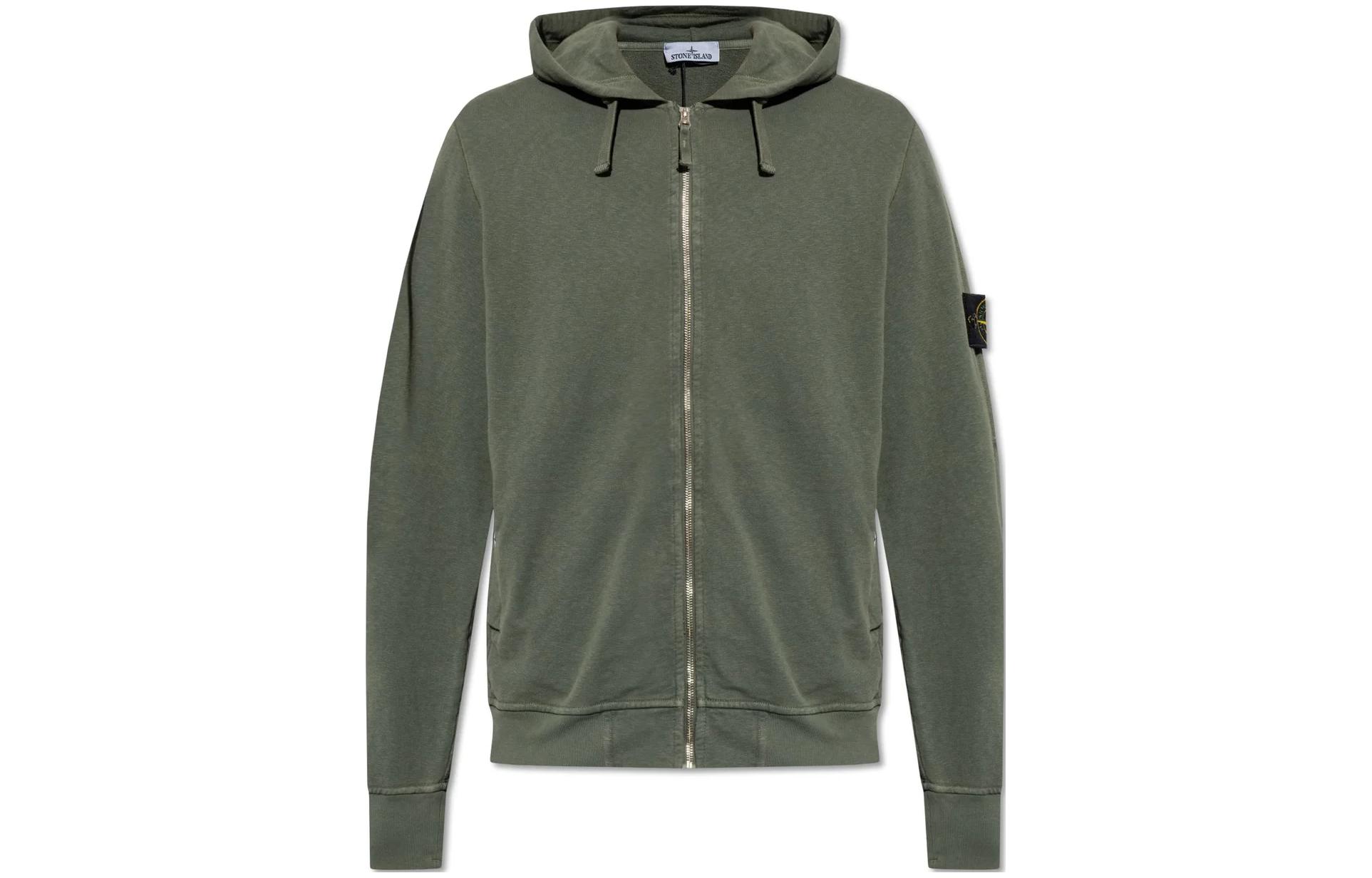 Stone Island Olive Green Hooded Zip-Up Jacket with Drawstrings 8015631600-V0159