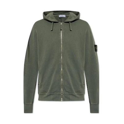 Stone Island Olive Green Hooded Zip-Up Jacket with Drawstrings 8015631600-V0159