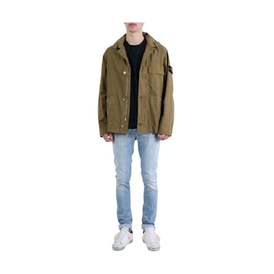 Stone Island Olive Green Logo Button-Up Long-Sleeve Jacket 781542329-V0098