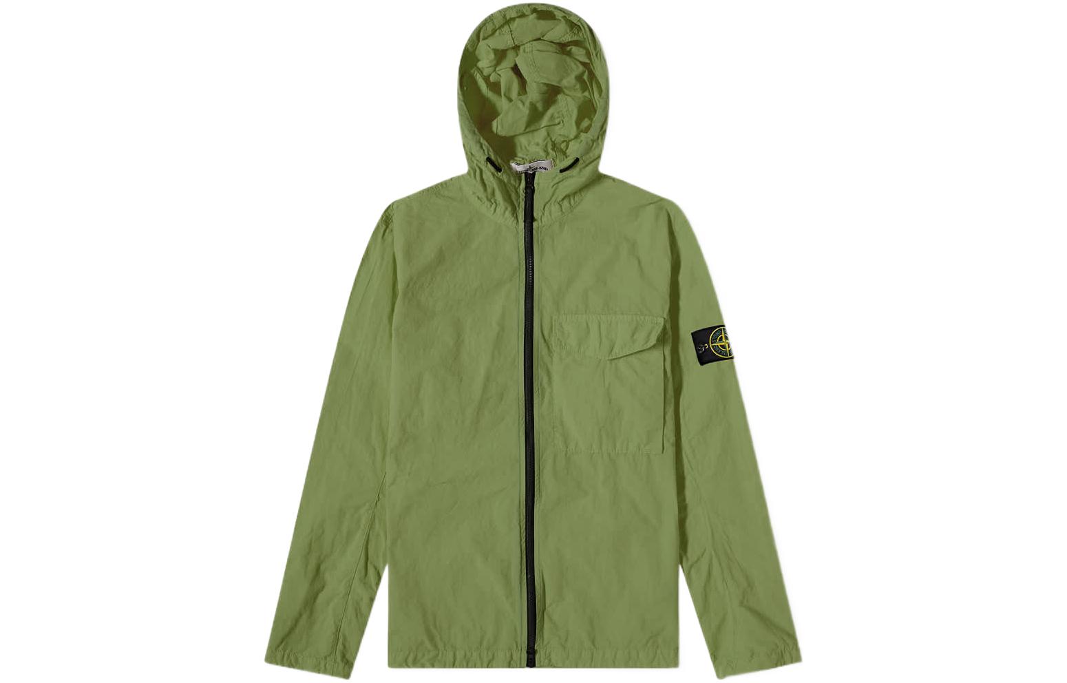 Stone Island Olive Green Logo Patch Hoodie Jacket for Men 761512402-V0058