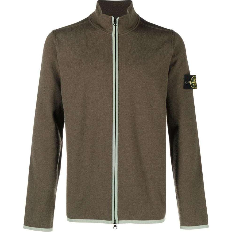 Stone Island Olive Green Logo Patch Zip-Up Jacket for Men. 7915503A1-V0058