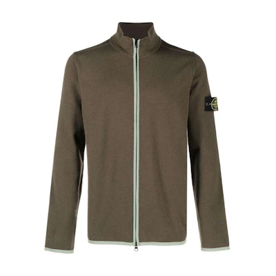 Stone Island Olive Green Logo Patch Zip-Up Jacket for Men. 7915503A1-V0058