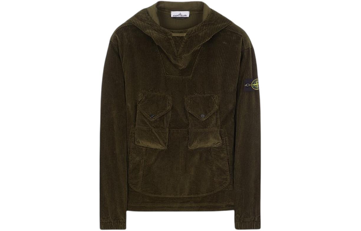 Stone Island Olive Green Pullover Hoodie with Logo 791511611-V0058