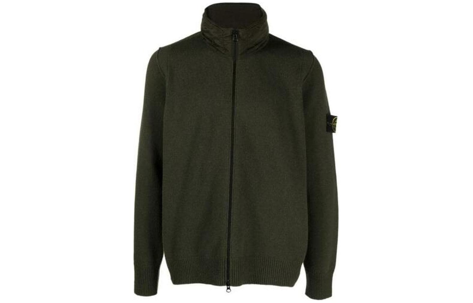 Stone Island Olive Green Slim Fit Zip-Up Jacket with Stand Collar 7915504A3-V0058