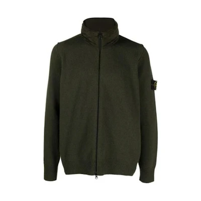 Stone Island Olive Green Slim Fit Zip-Up Jacket with Stand Collar 7915504A3-V0058
