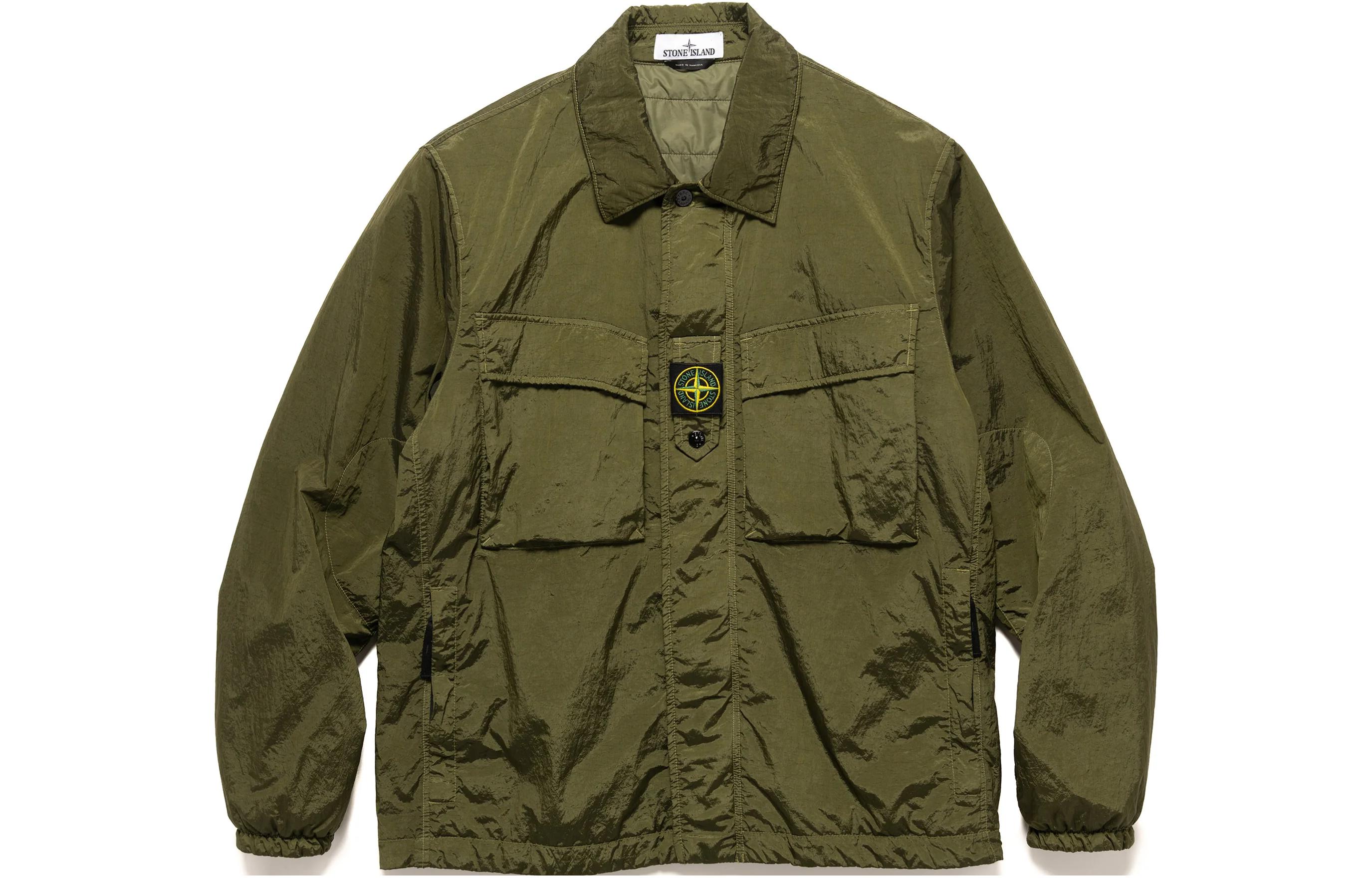 Stone Island Olive Green Solid Color Button-Up Jacket 7915Q0819-V0058