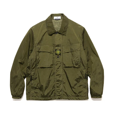 Stone Island Olive Green Solid Color Button-Up Jacket 7915Q0819-V0058