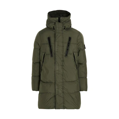 Stone Island Olive Solid Color Long Hooded Zip Jacket for Men 751570123-V0055