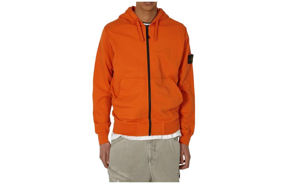 Stone Island Orange Hooded Jacket with Drawstring and Kangaroo Pocket 801564251-V0032