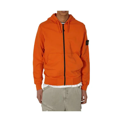Stone Island Orange Hooded Jacket with Drawstring and Kangaroo Pocket 801564251-V0032