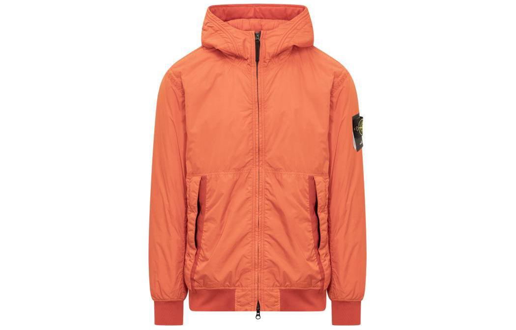Stone Island Orange Hooded Zip-Up Jacket with Logo Patch 791540823-V0037