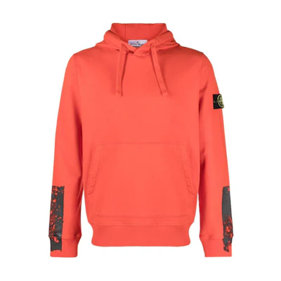 Stone Island Orange Hoodie with Logo Print and Long Sleeves 791567461-V0037