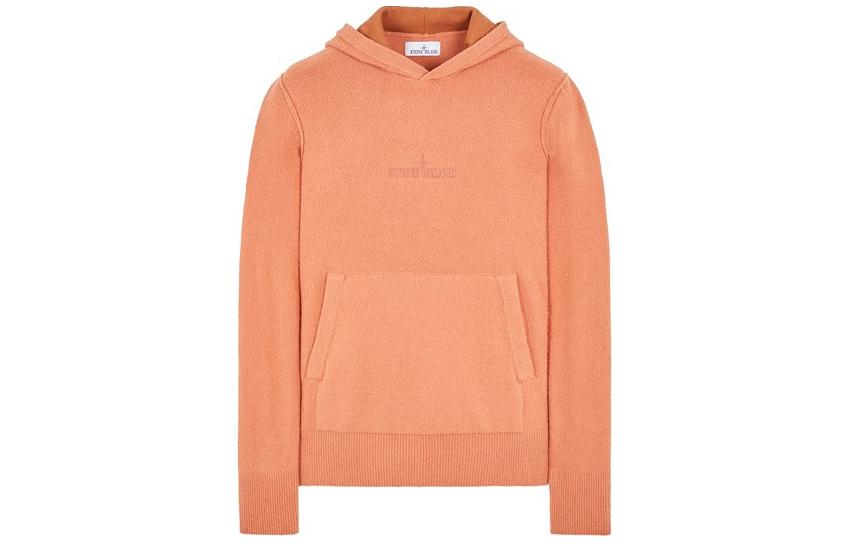 Stone Island Orange Logo Print Hoodie for Men with Solid Color Design 8015513D2-V0013