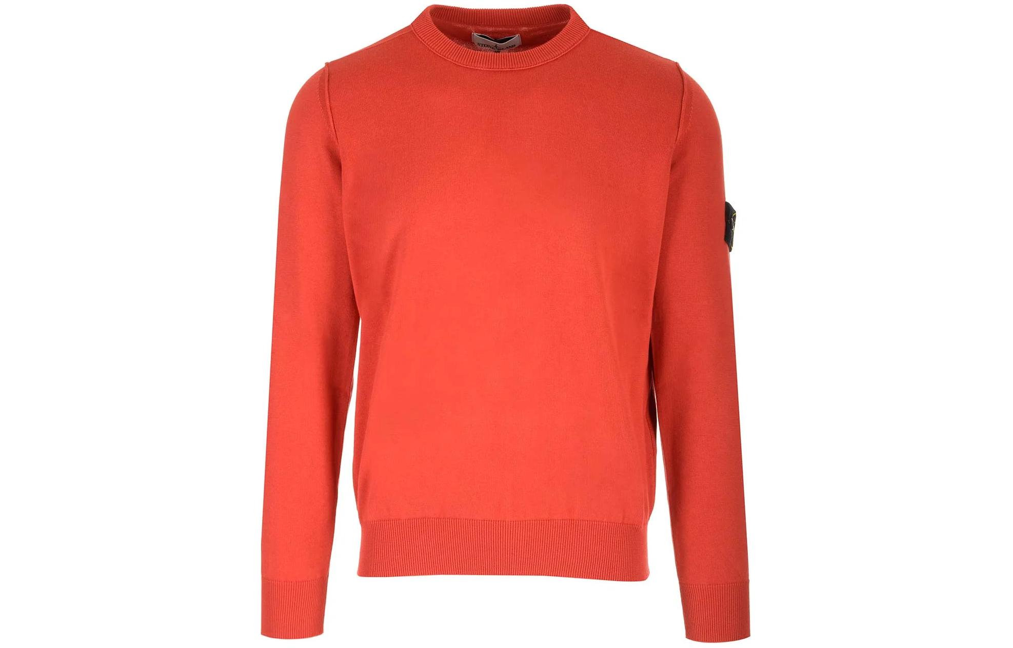 Stone Island Orange Logo Print Pullover Crewneck Sweatshirt for Men 8015540B2-V0010
