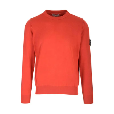 Stone Island Orange Logo Print Pullover Crewneck Sweatshirt for Men 8015540B2-V0010