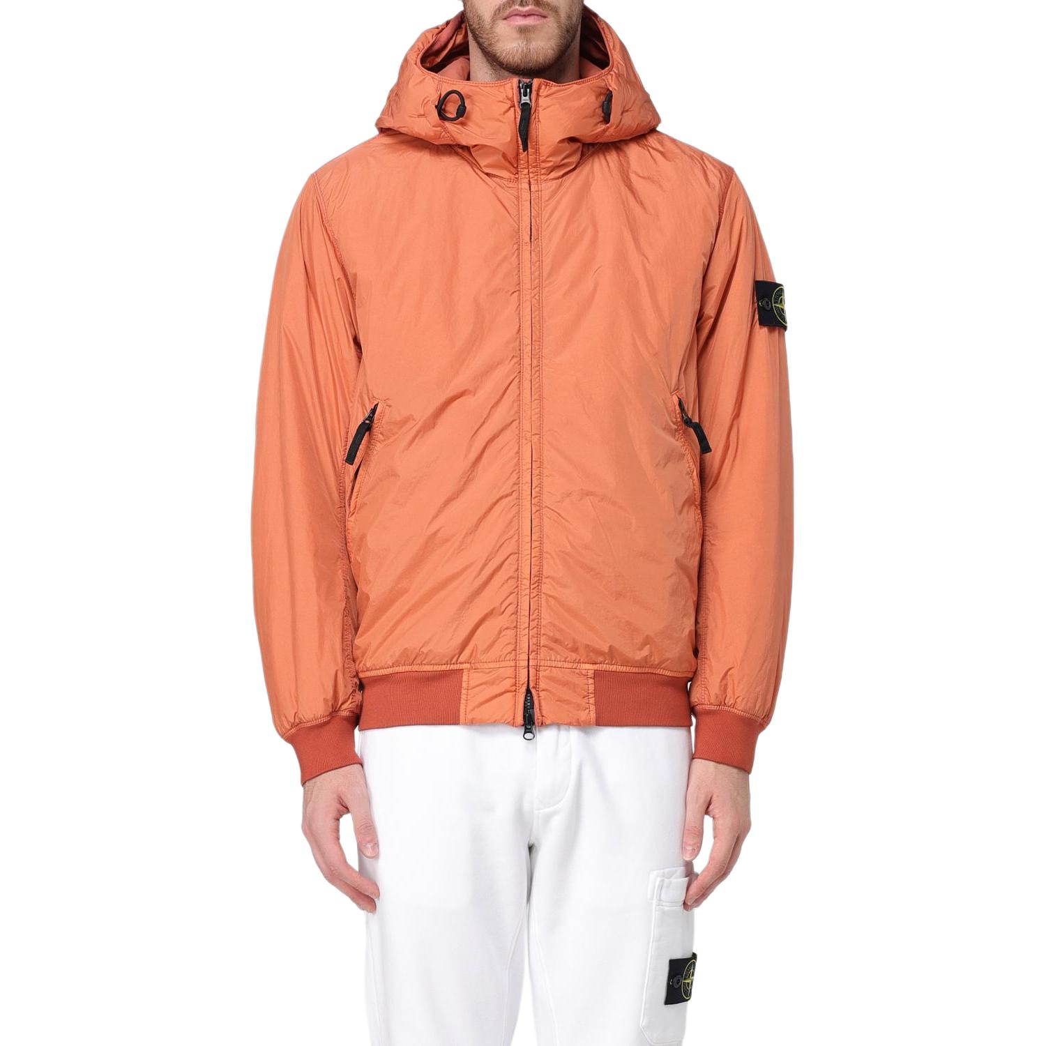 Stone Island Orange Zip-Up Hoodie Jacket with Logo and Solid Color Design 811540823-V0032