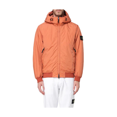 Stone Island Orange Zip-Up Hoodie Jacket with Logo and Solid Color Design 811540823-V0032