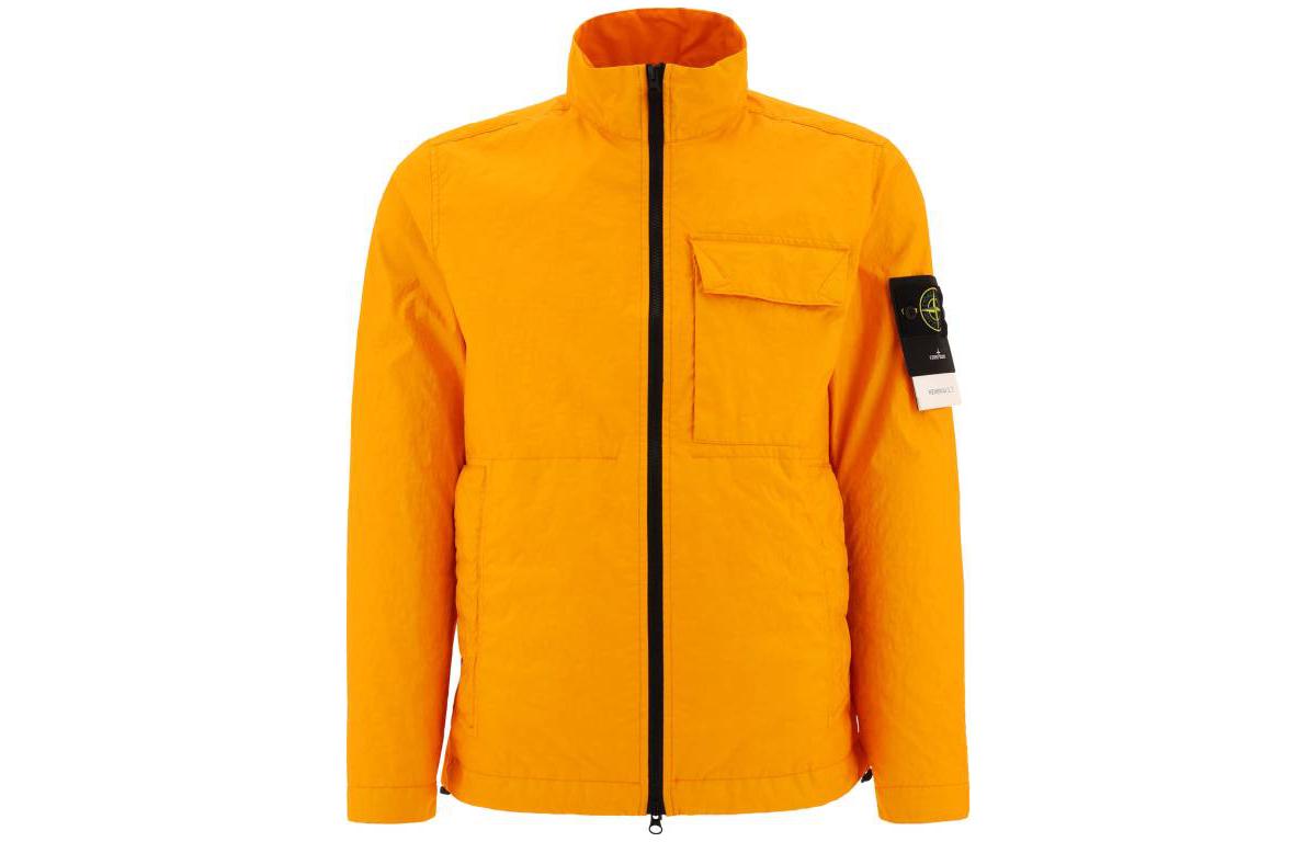 Stone Island Orange Zip-Up Stand Collar Jacket - Solid Color Long Sleeve 781540823-V0032