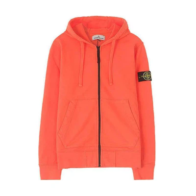 Stone Island Orange Zip Hoodie Jacket with Logo Patch 721564251-V0037
