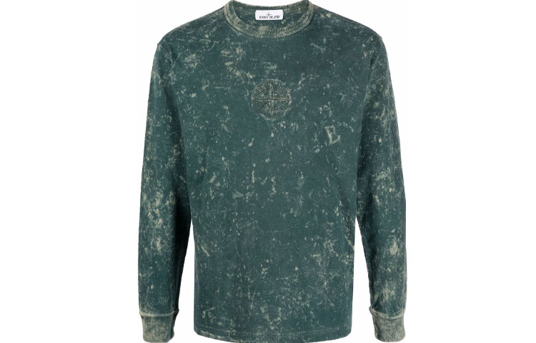 Stone Island Paint-Splatter Crewneck Pullover Sweatshirt Green 751520245-V0055