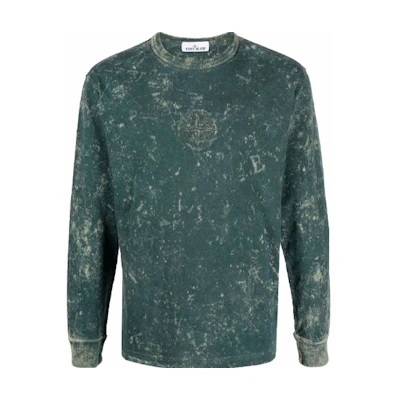 Stone Island Paint-Splatter Crewneck Pullover Sweatshirt Green 751520245-V0055
