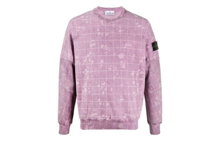 Stone Island Paint-Splatter Plaid Crewneck Sweatshirt Pink MO7315636E2-V0045