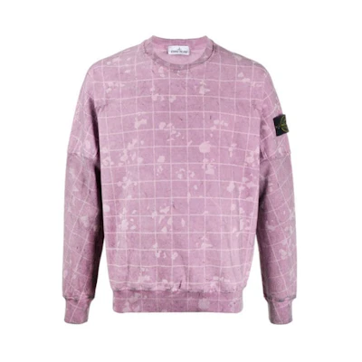Stone Island Paint-Splatter Plaid Crewneck Sweatshirt Pink MO7315636E2-V0045