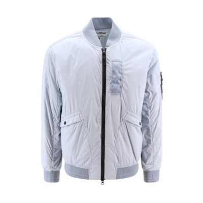 Stone Island Patch Logo Frost Blue Baseball Collar Jacket for Men 801540525-V0041