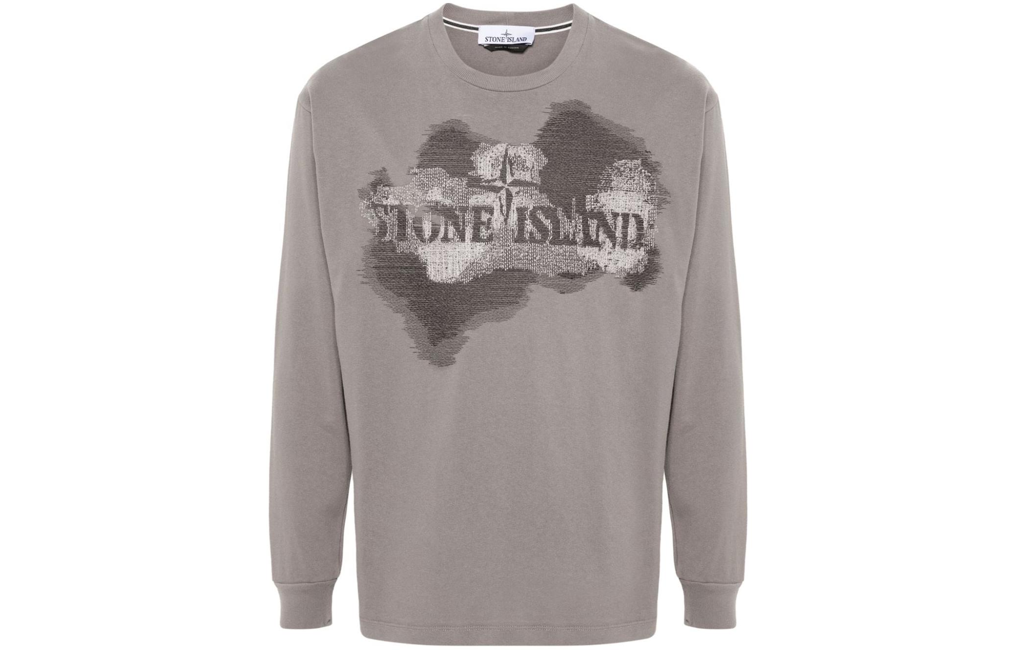 Stone Island Pattern Print Crewneck Long Sleeve Sweatshirt Grey 80152RLE7-V0092